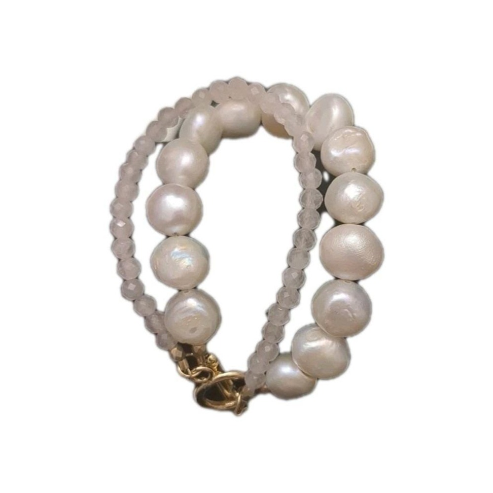 Pre-owned Freshwater pearls‎ & Moonstonebracelet, golden toggle, Small Bracelet